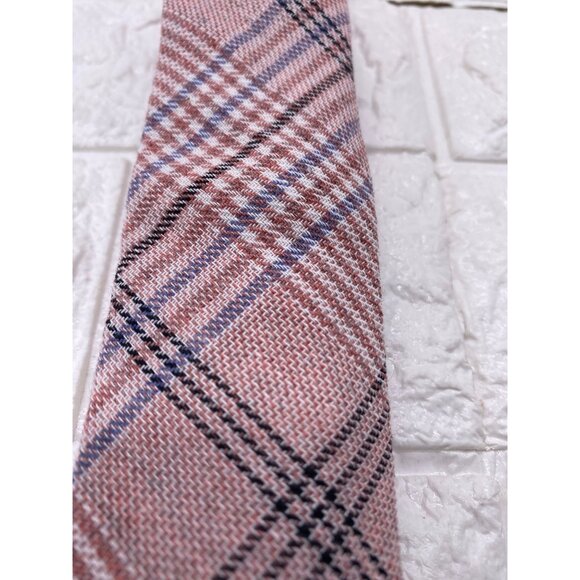 Skinny Tie Madness Mens Plaid Skinny Tie Pink Patch 100% Cotton SKM3225 - Picture 3 of 8